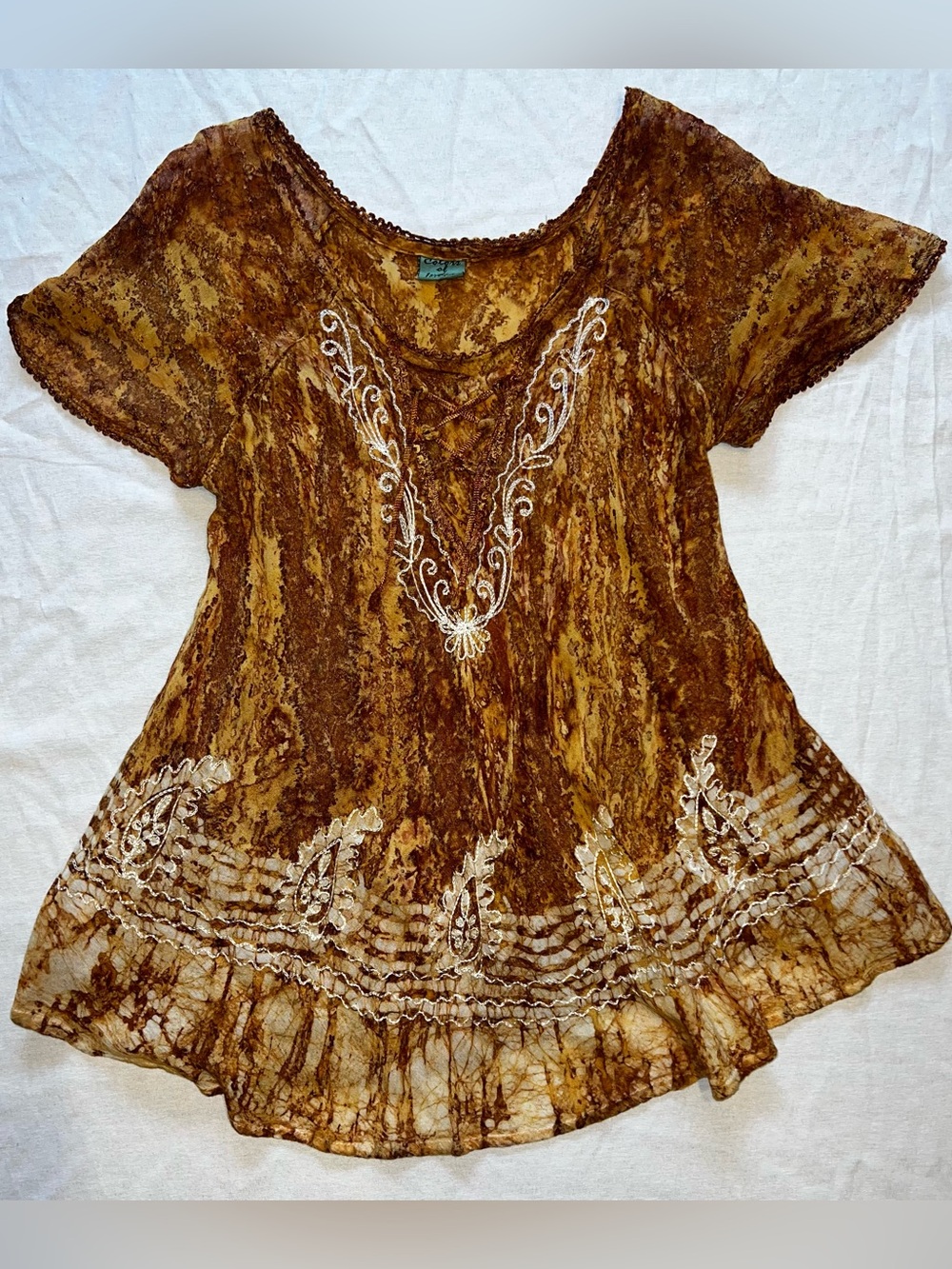 Dark Boho Witchy Fairy Grunge Embroidered Lace Up Flowy Peasant Top